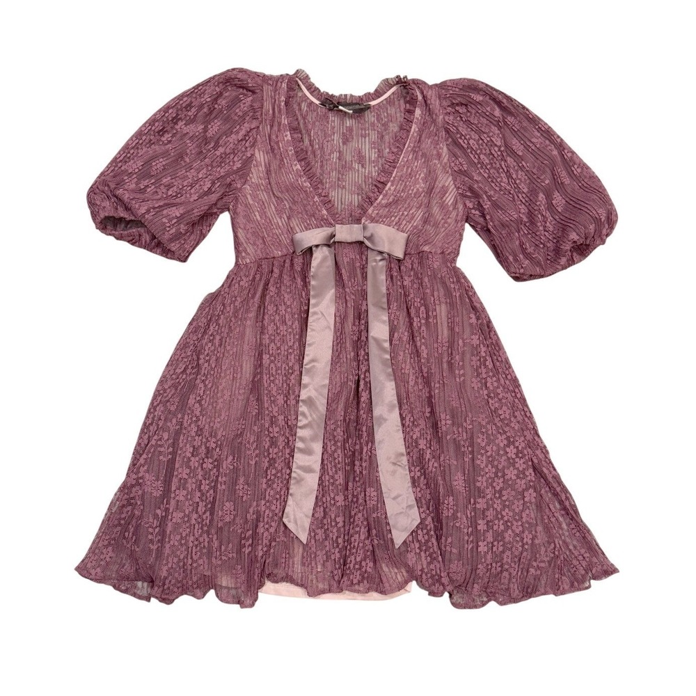 Kimchi Blue Sz XS Purple Lace Bow & Ruffles Babydoll Mini Dress Fairy Coquette